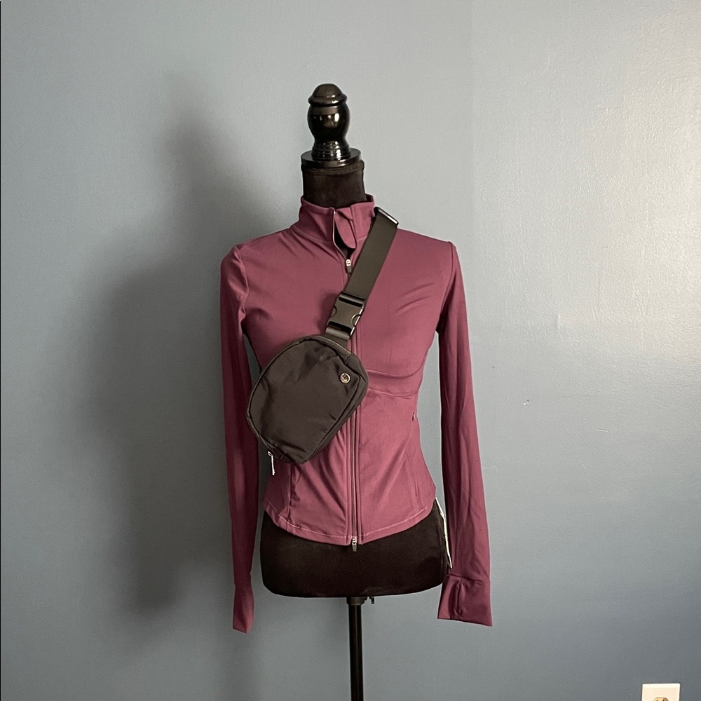 Purple Halara  Zip-Up Jacket with Black Crossbody Bag